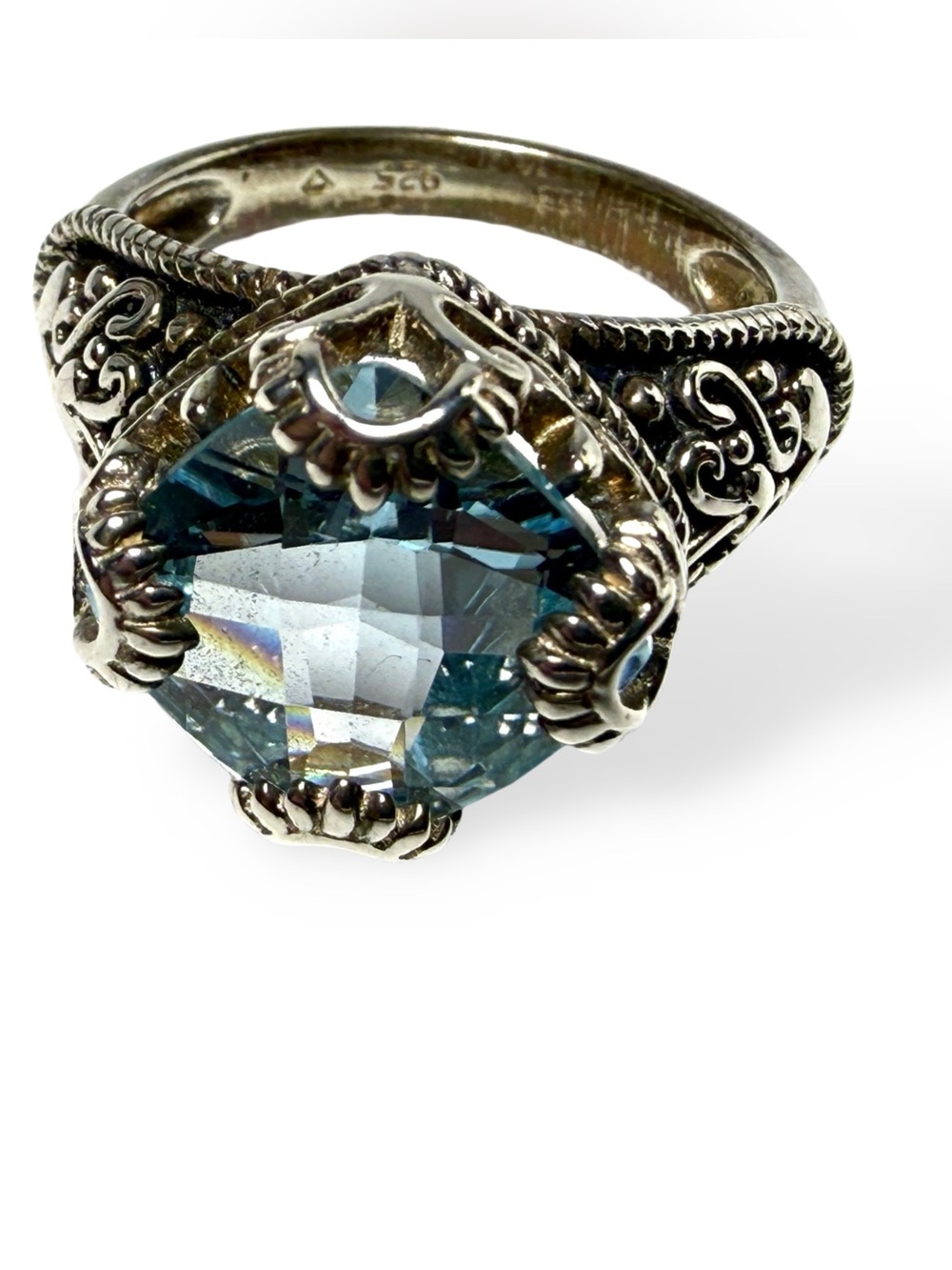 Vintage-Inspired Blue Crystal Sterling Silver Ring